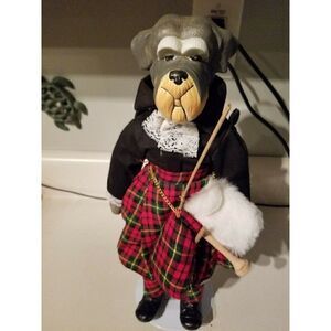 Highland Scottish Terrier Dog Dressed In Kilt 13" Ceramic and Cloth, preowned